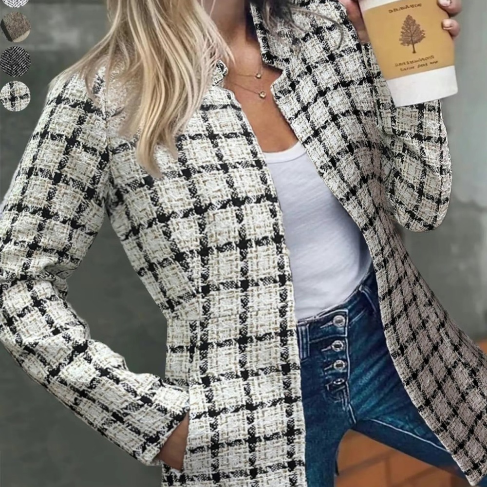 Chic Black and White Plaid Coat brand new